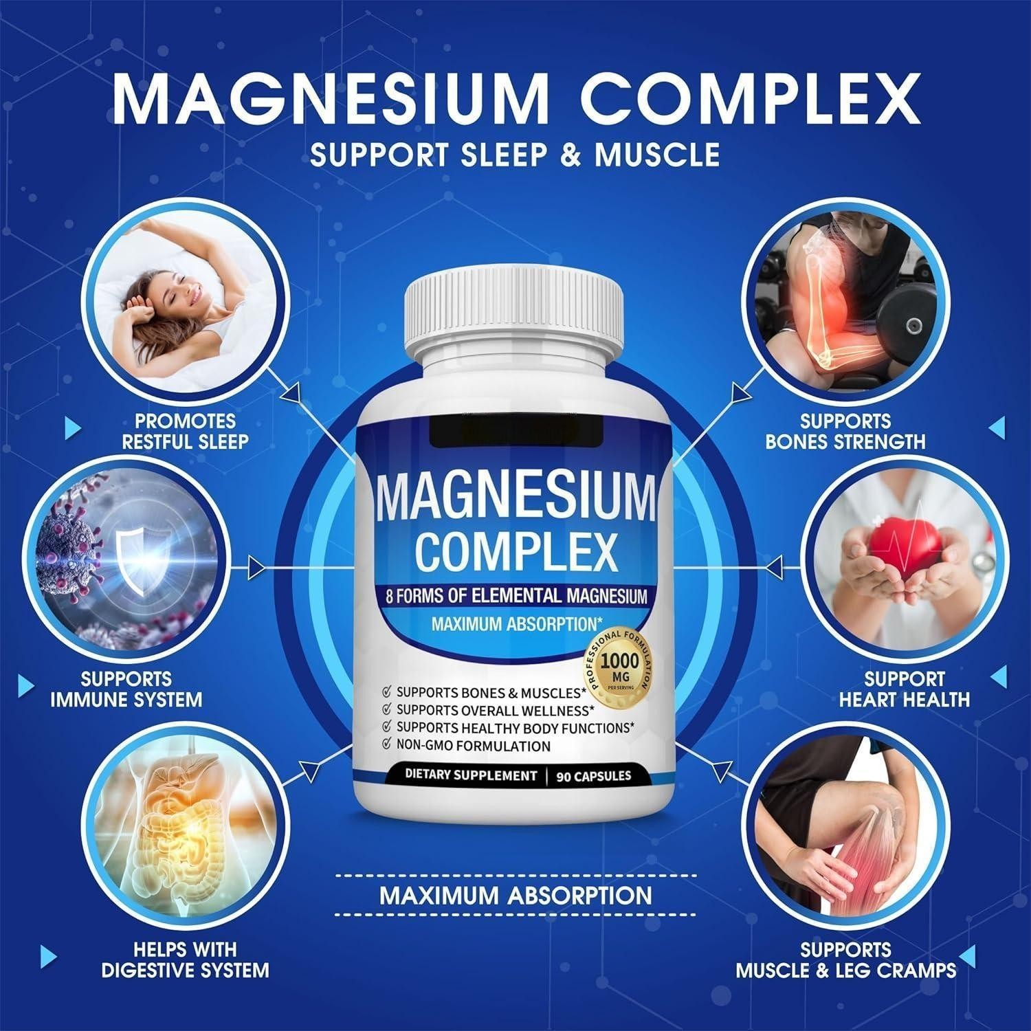 Complex Elemental Supplement 8 Magnesium 1000mg – Vegan Non-GMO 90 Capsules