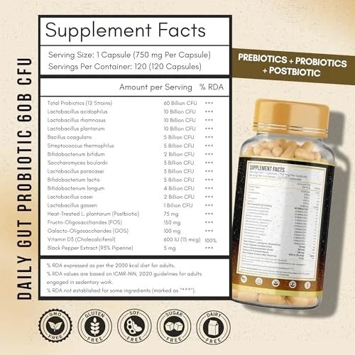 Anupurak Gut Daily Probiotic 60 Billion CFU 120 Capsules 120 Days Free Ship