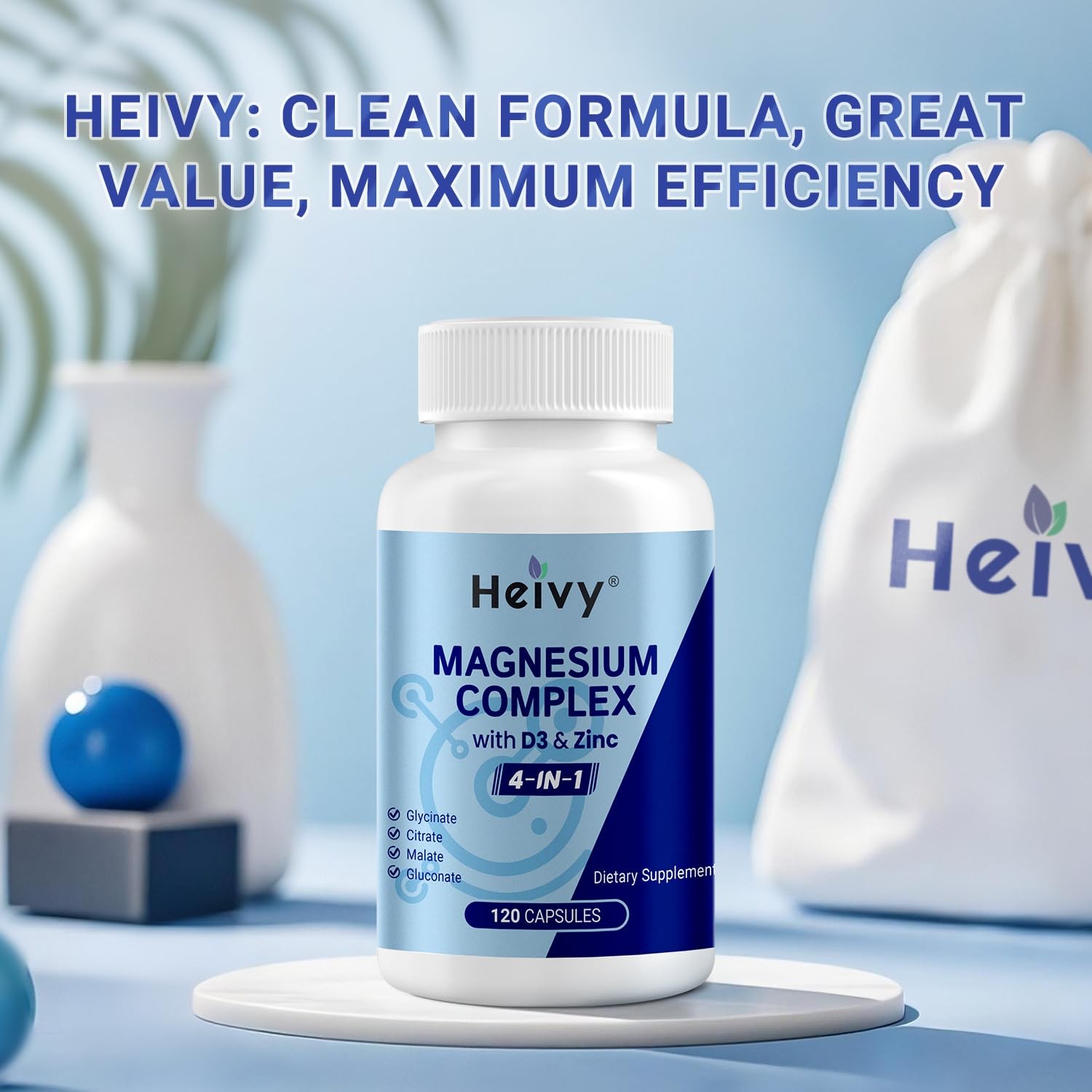 Heivy Multi Magnesium Complex 320mg for Women Men, 120 Count (Pack of 1)