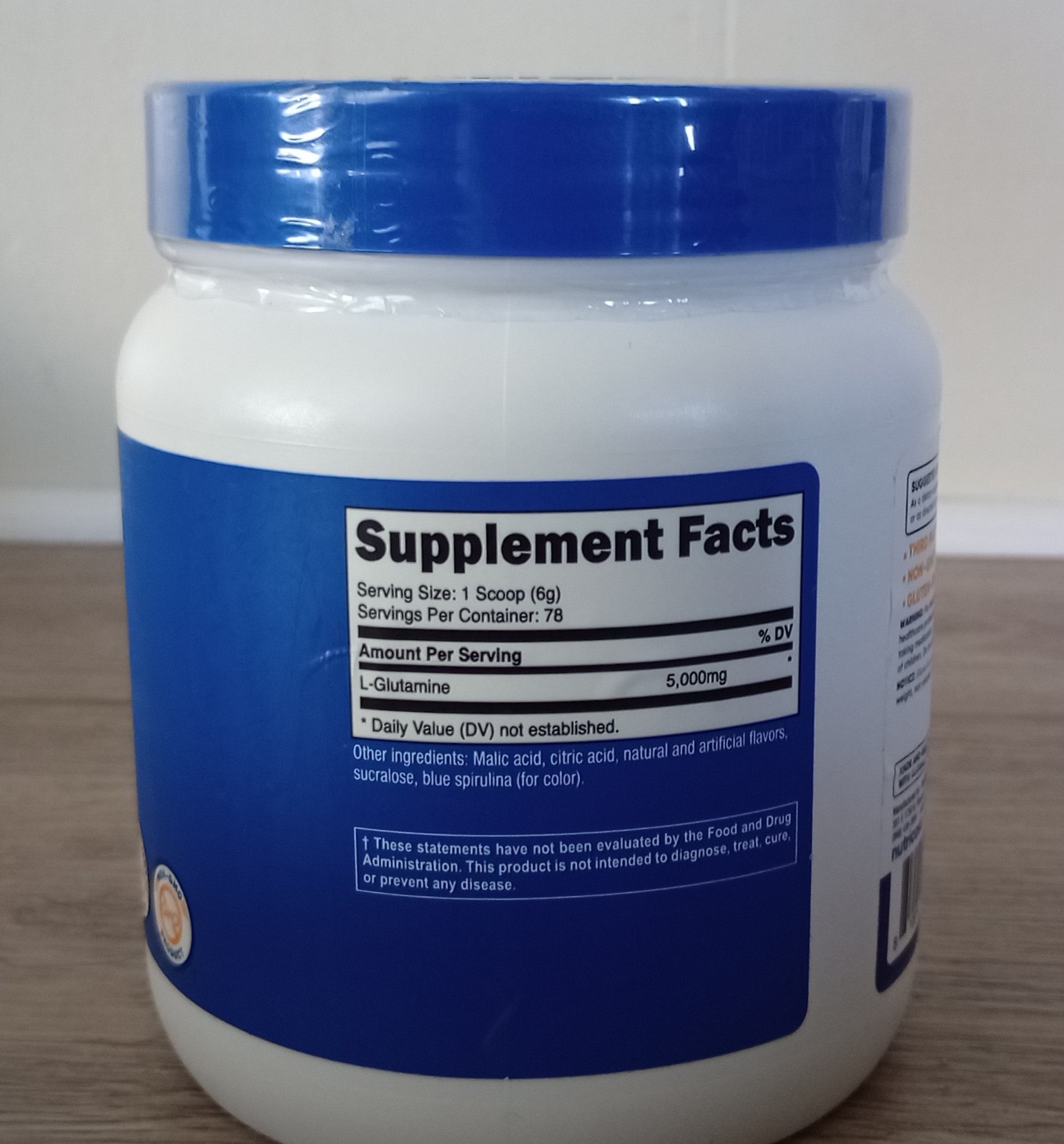 Nutricost L-Glutamine Powder 17.9oz. 500 G Blue Raspberry 78 Servings Exp. 01/28