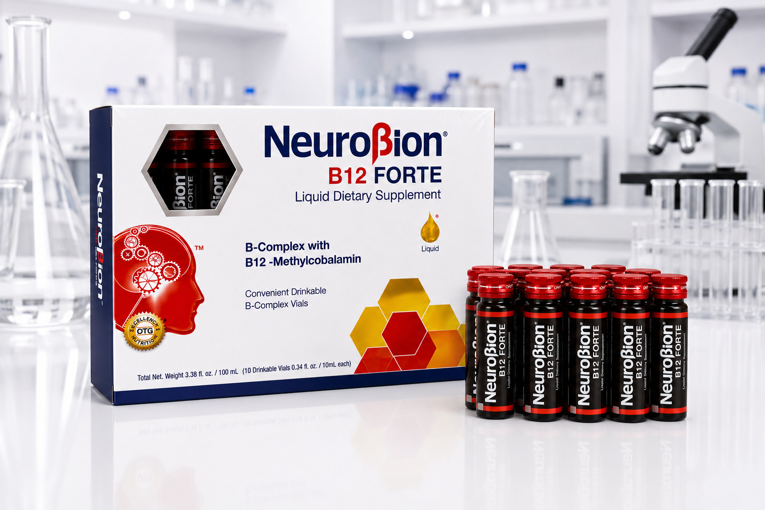 NeuroBion B12 FORTE Liquid B-Complex 10 Drinkable Vials 10mL Methylcobalamin