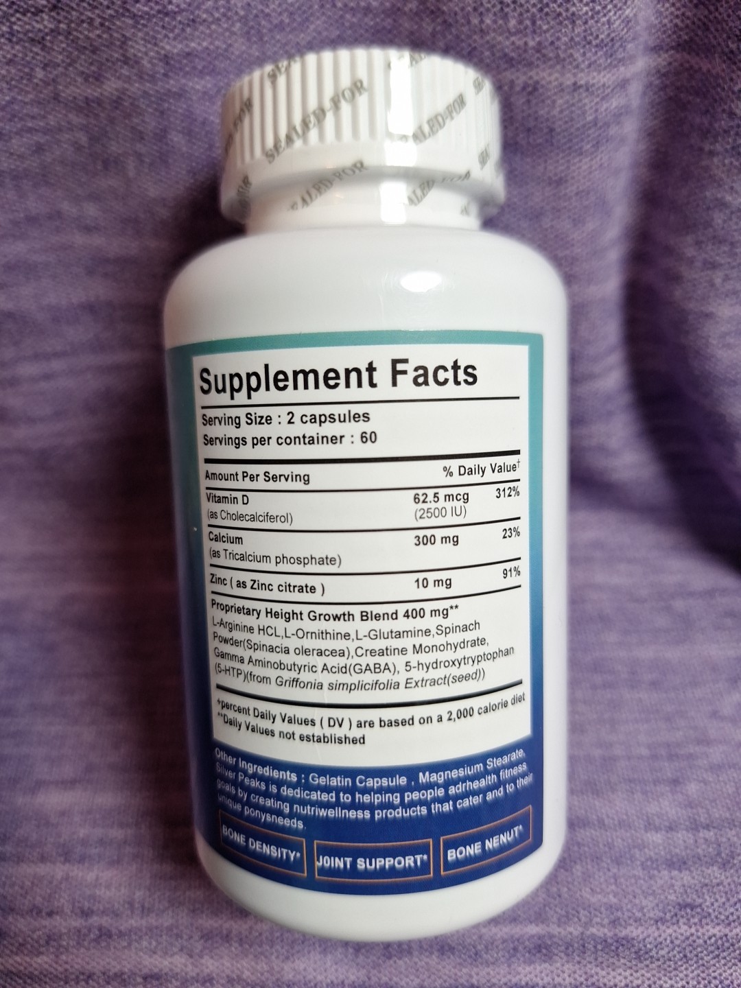 Pslalae Height and Growth Maximizer 120 gel Caps Vitamin D Calcium Zinc