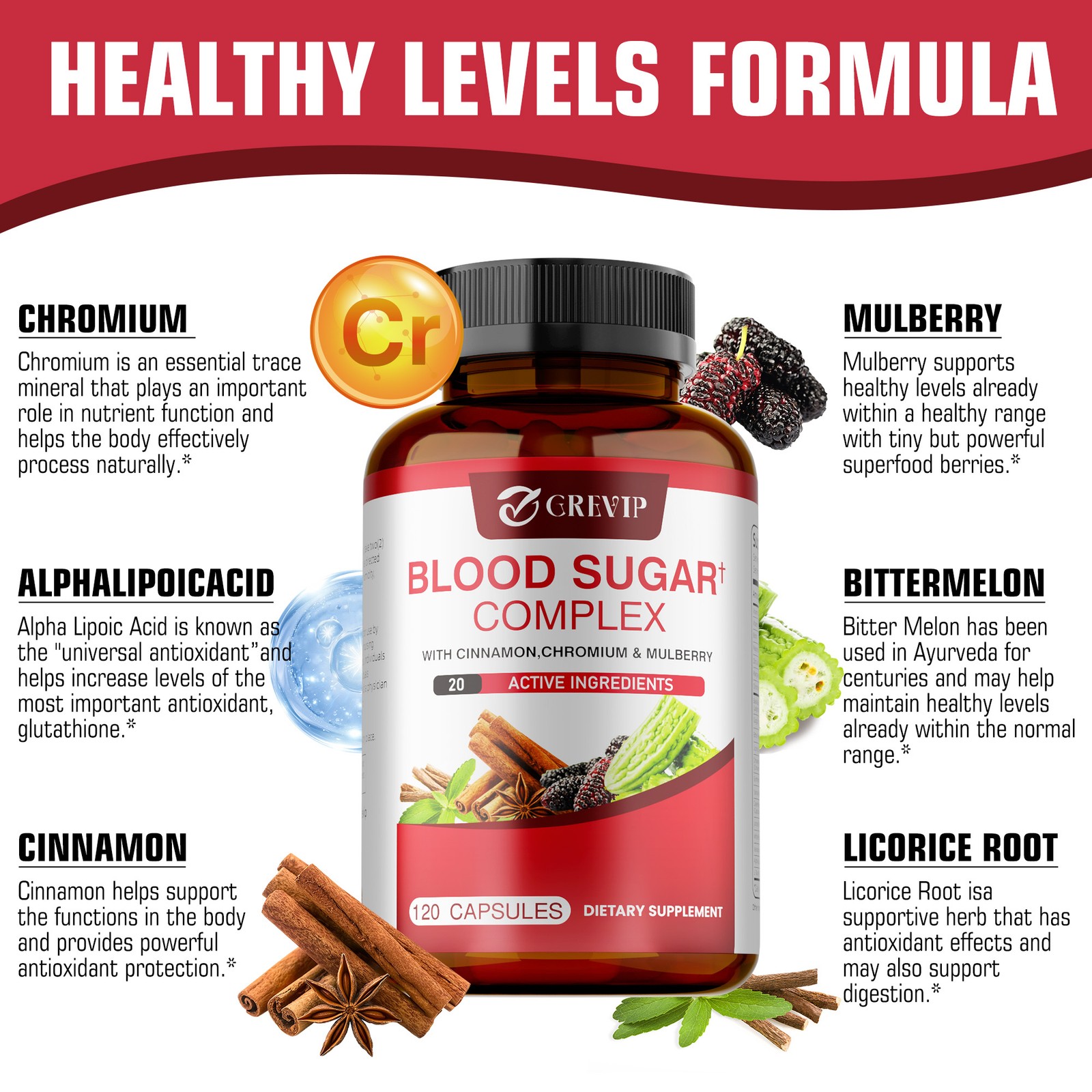 Blood Sugar Complex 120pcs – Promotes Heart and Cardiovascular Health,Metabolism