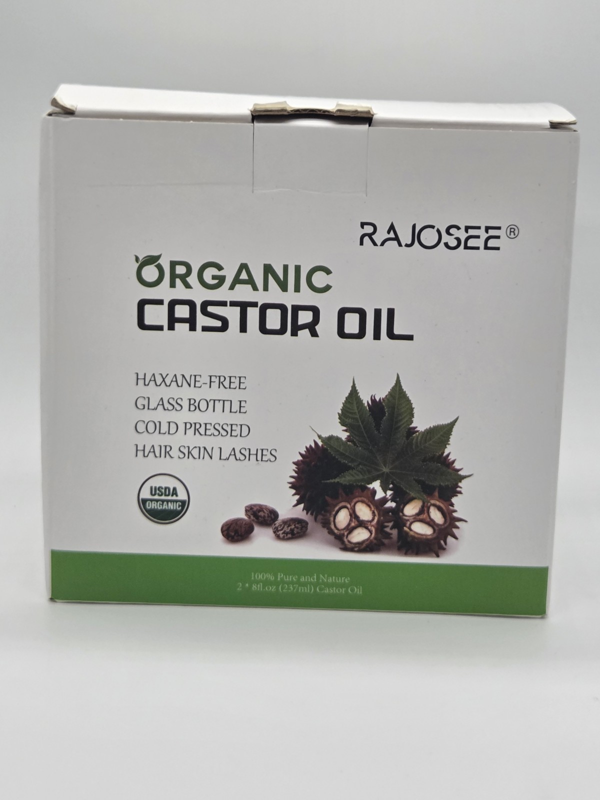 2 Pcs Certified Organic Castor Oil, Natural Oil Cold Pressed in Glass Bottle 8oz