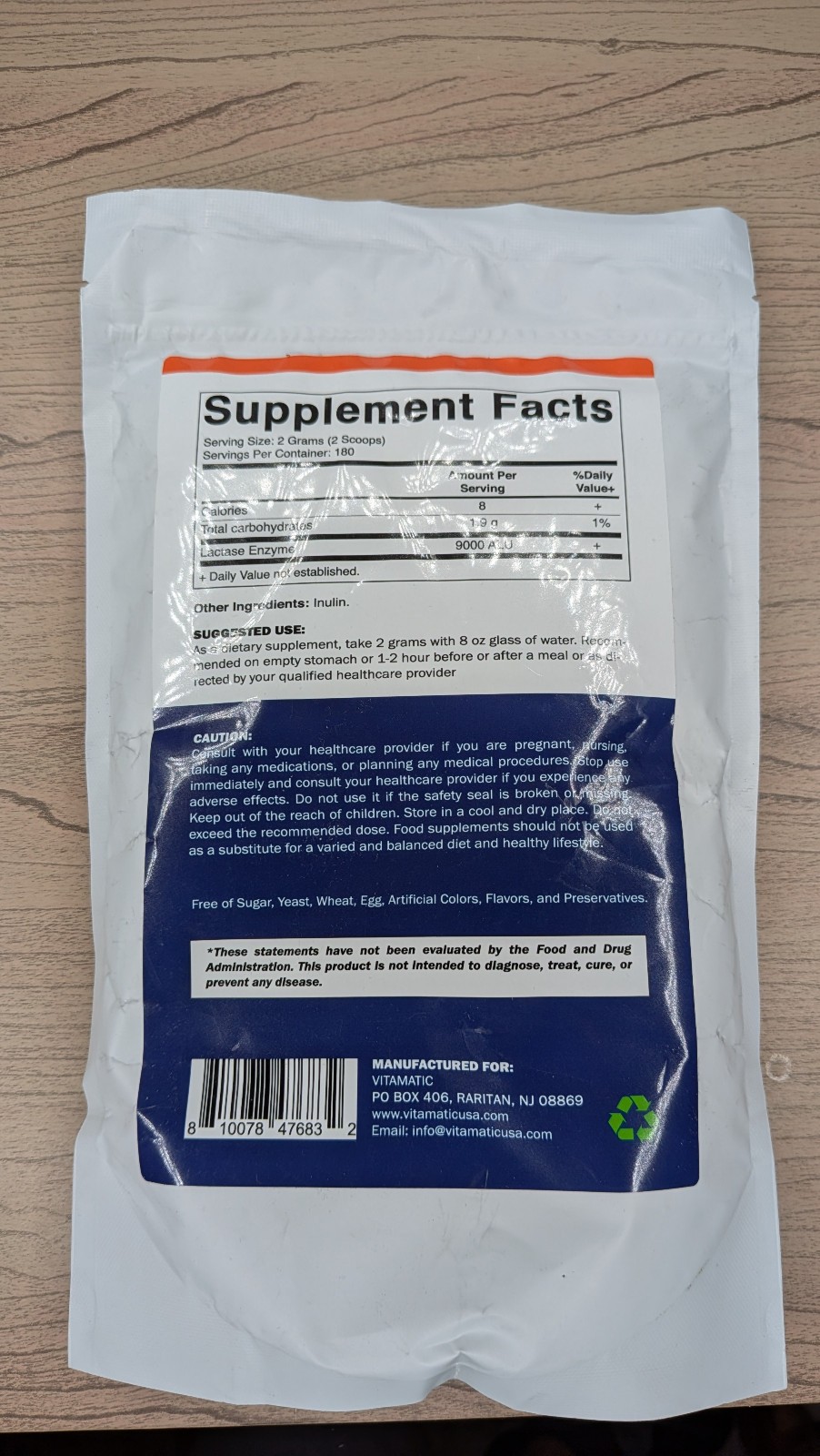 Vitamatic Lactase Enzyme Powder ~ 9000 ALU Per Serving ~ 180 Servings ~ 12.89 Oz
