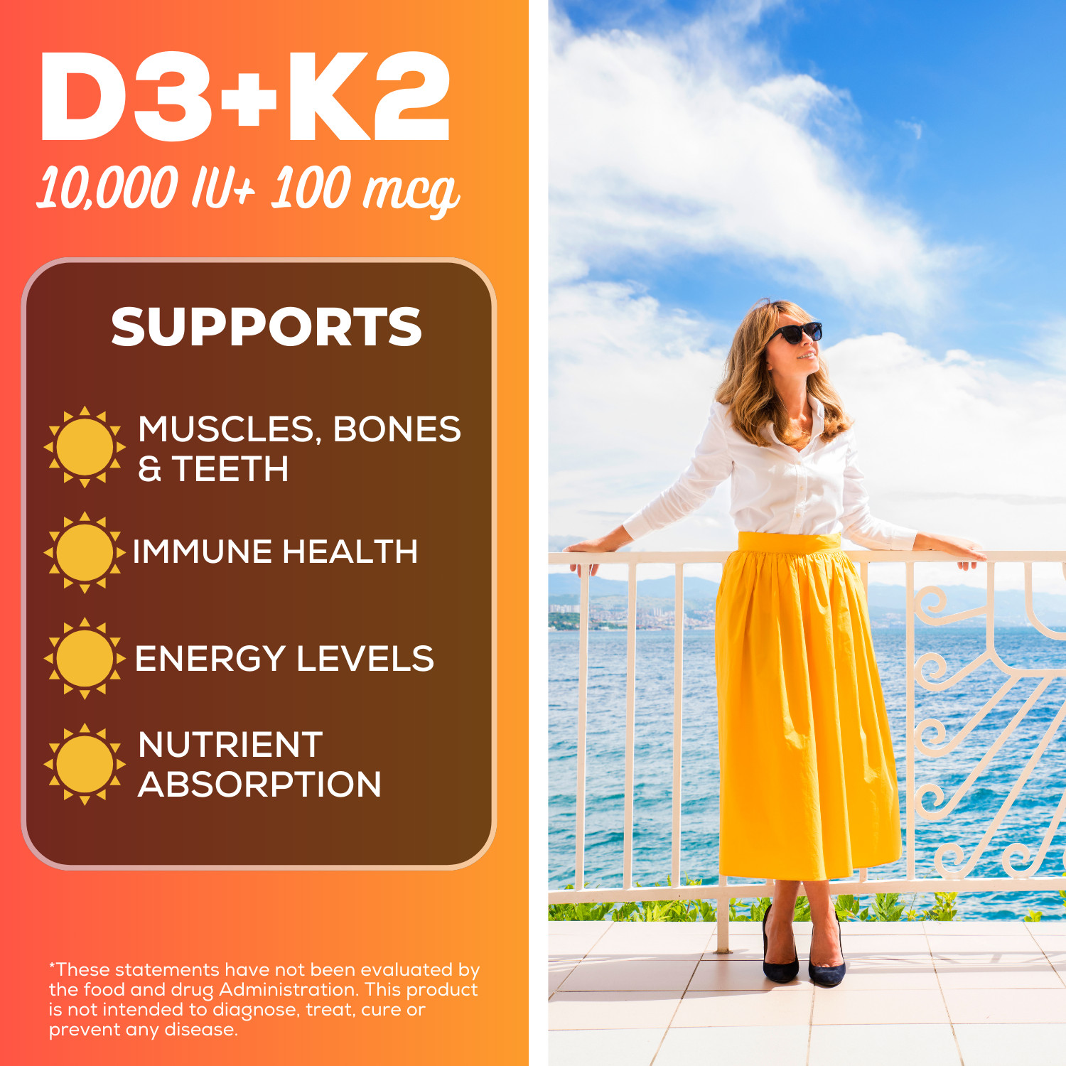 Vitamin D3 K2 with Coconut Oil | Plant Based Vitamin K2 MK7 + Vegan D3 10,000iu