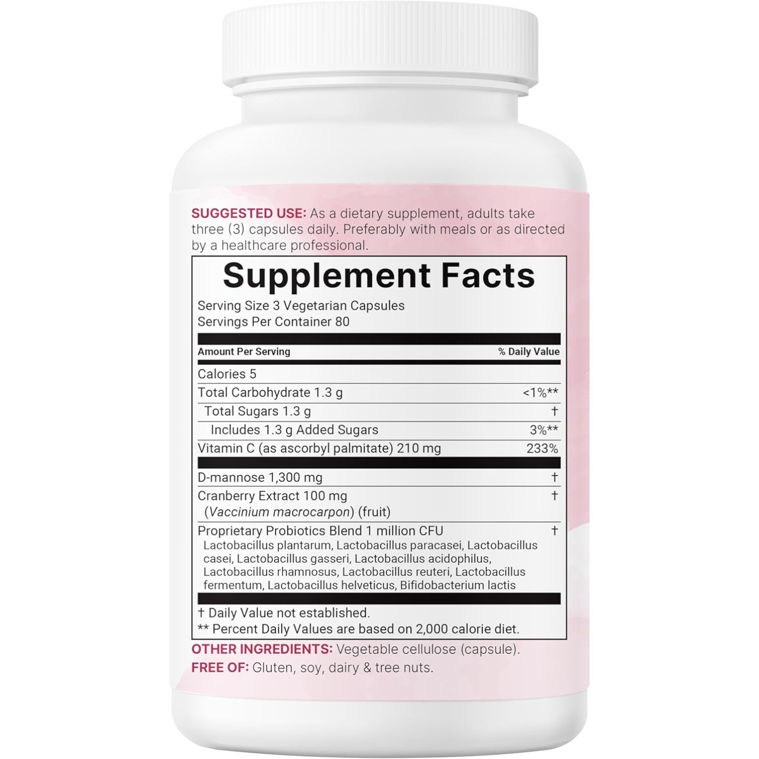 240 Pure D Mannose 1,300mg with Cranberry & Probiotics, 1 Million CFU Probiotics