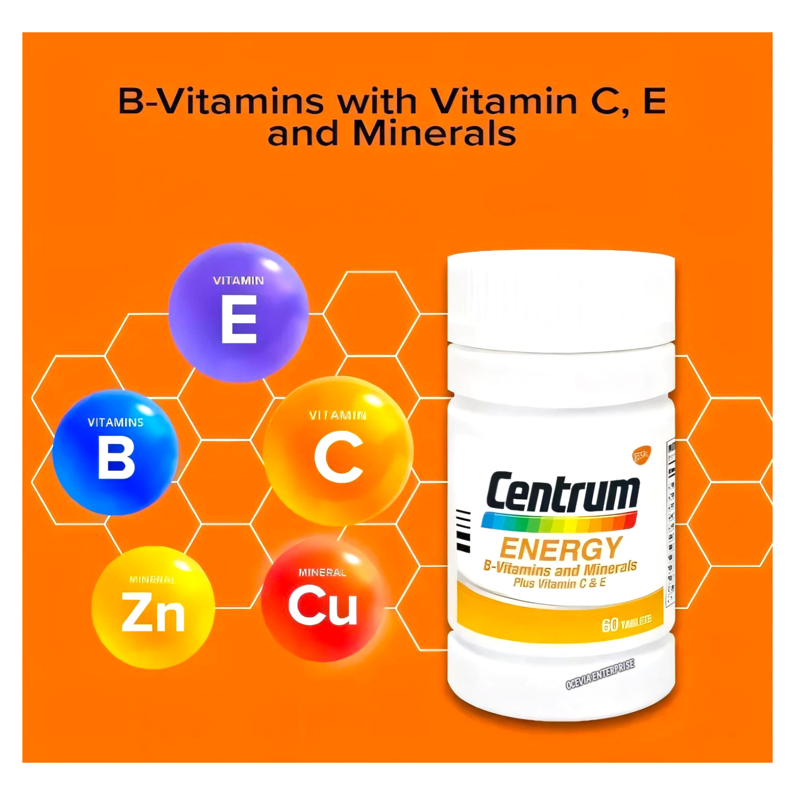 1X60’s New Centrum Energy B-Vitamins & Minerals + Vitamin C & E Daily Supplement
