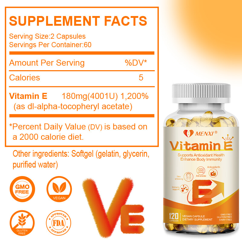 Vitamin E Oil 120 Capsules – Boost Hair, Skin,Nail & Face Health Naturally MENXI