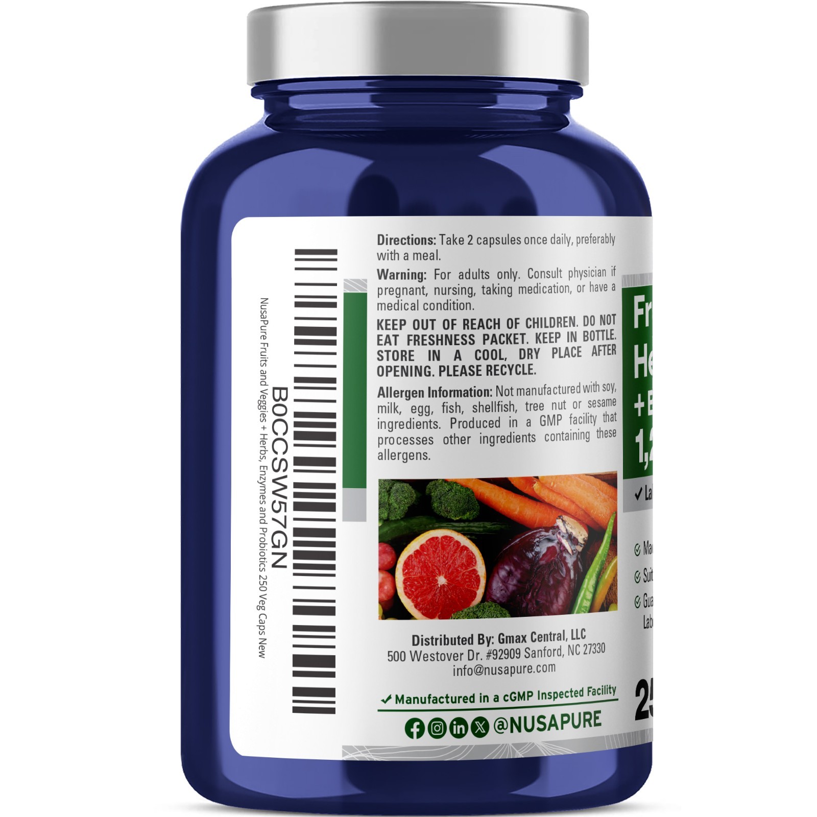 46 Fruits and Veggies Supplement | 250 Vcaps | 11 Enzymes & Probiotics