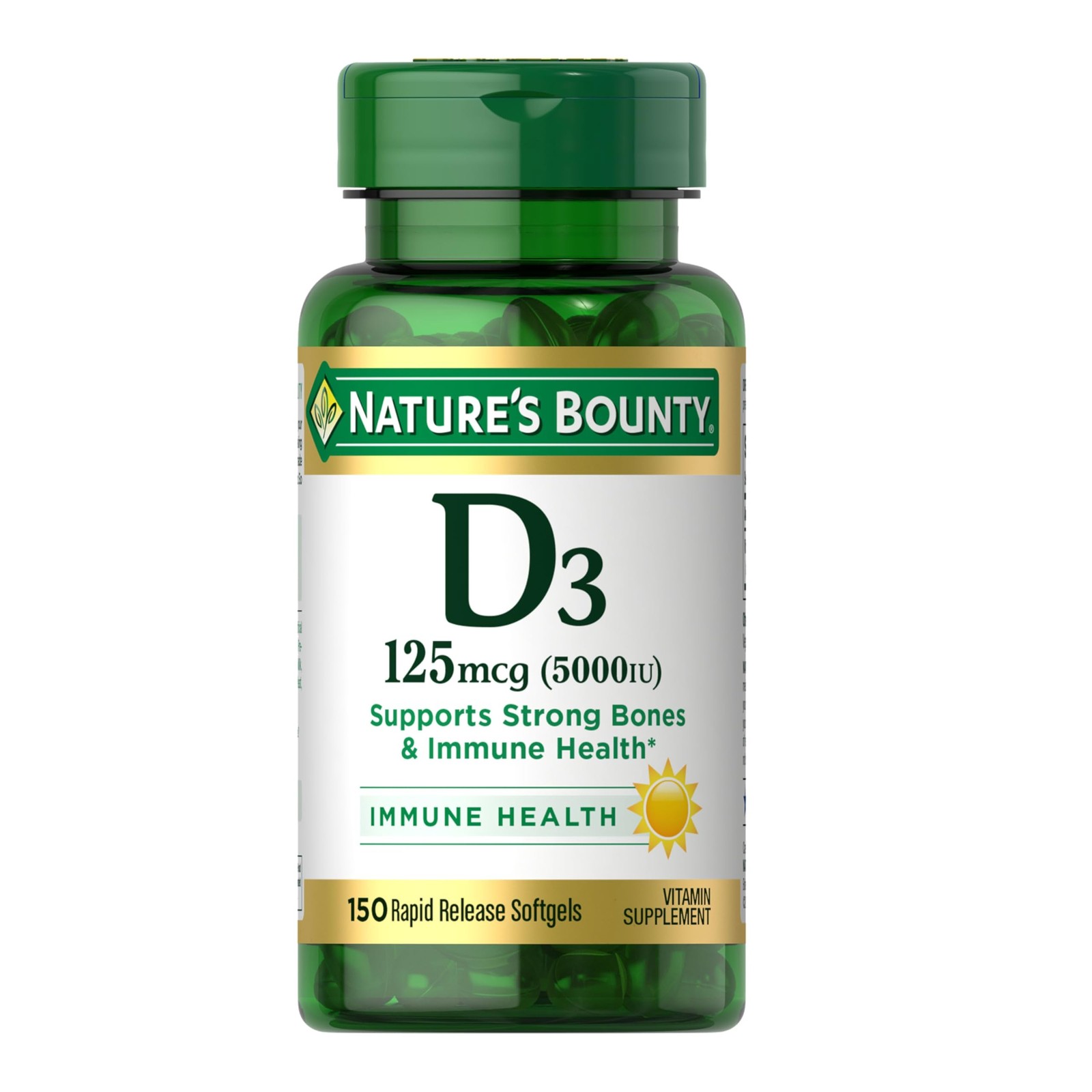 Vitamin D3 5000 IU Softgels, Rapid Release, Immune Support, 150 Ct