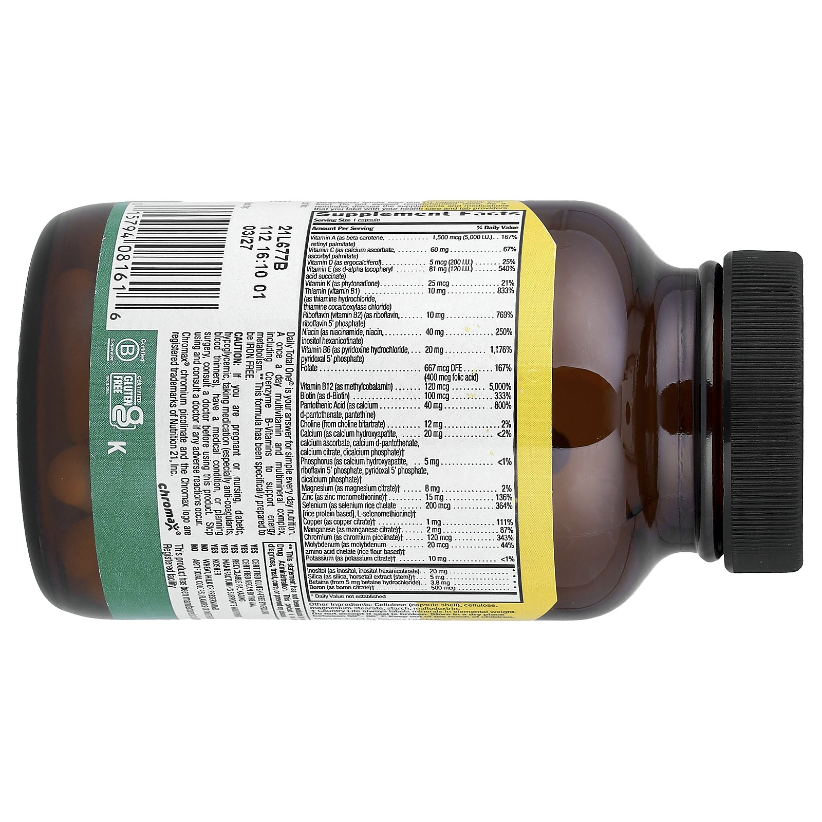 Country Life Daily Total One Iron-Free 60 Vegan Capsules Gluten-Free, GMP