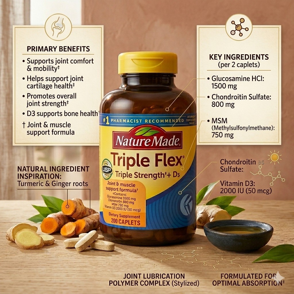 Nature Made Triple Flex Triple Strength + D3 – Joint & Muscle Support Caplets US