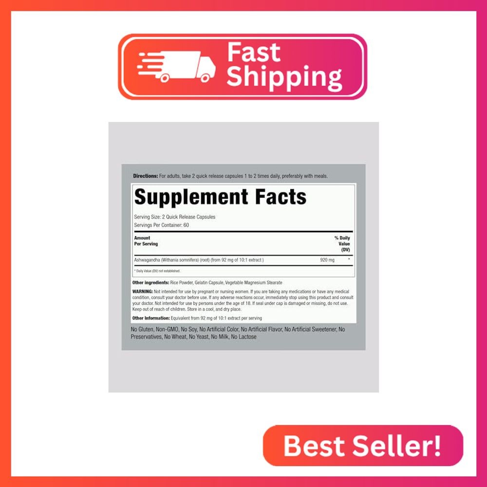 Piping Rock Ashwagandha Root Extract Supplement | 120 Capsules | Concentrated He