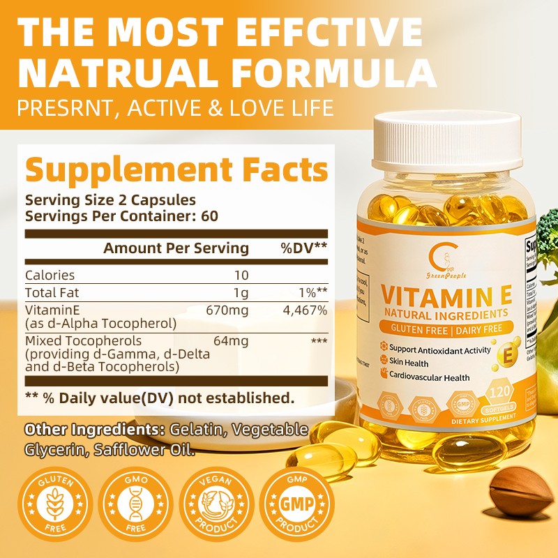 Natural Vitamin E 1000 IU d-Alpha Tocopherol Antioxidant 120 Softgels – Non-GMO