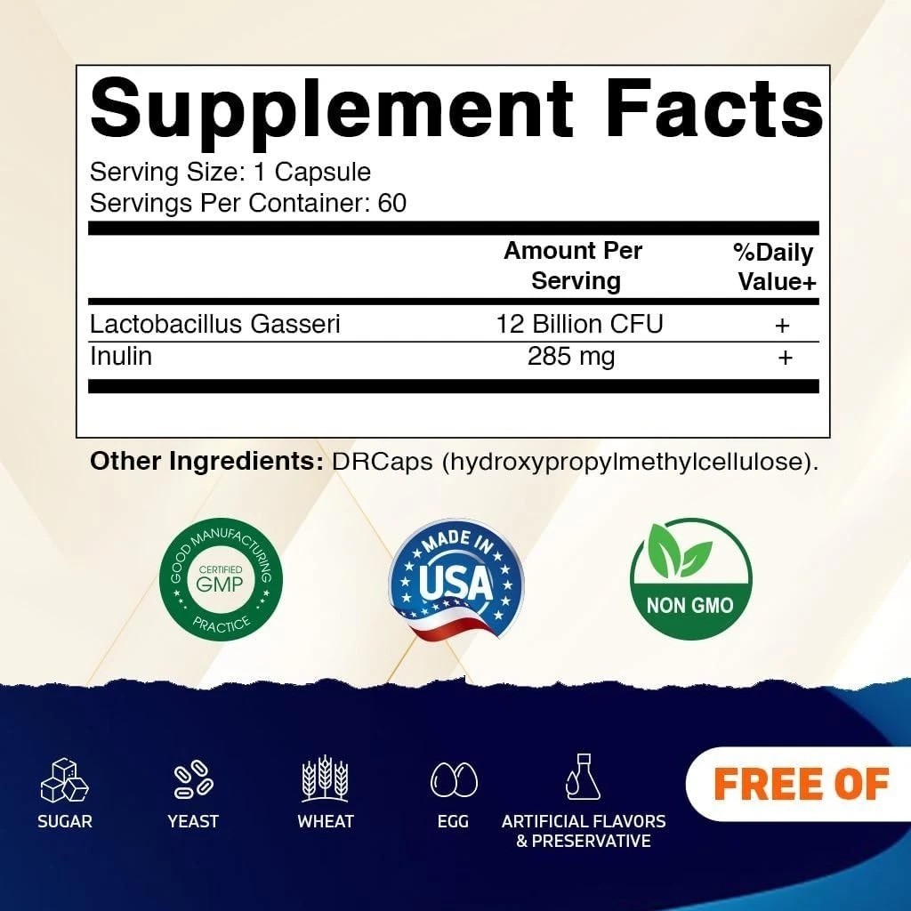 Lactobacillus Gasseri Probiotic Capsules 12 Billion for Digestive Health Support