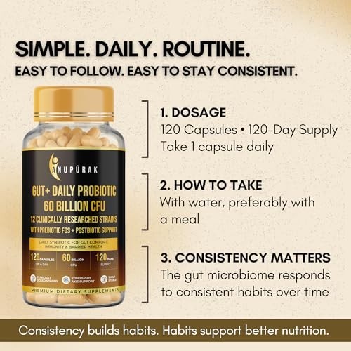 Anupurak Gut Daily Probiotic 60 Billion CFU 120 Capsules 120 Days Free Ship