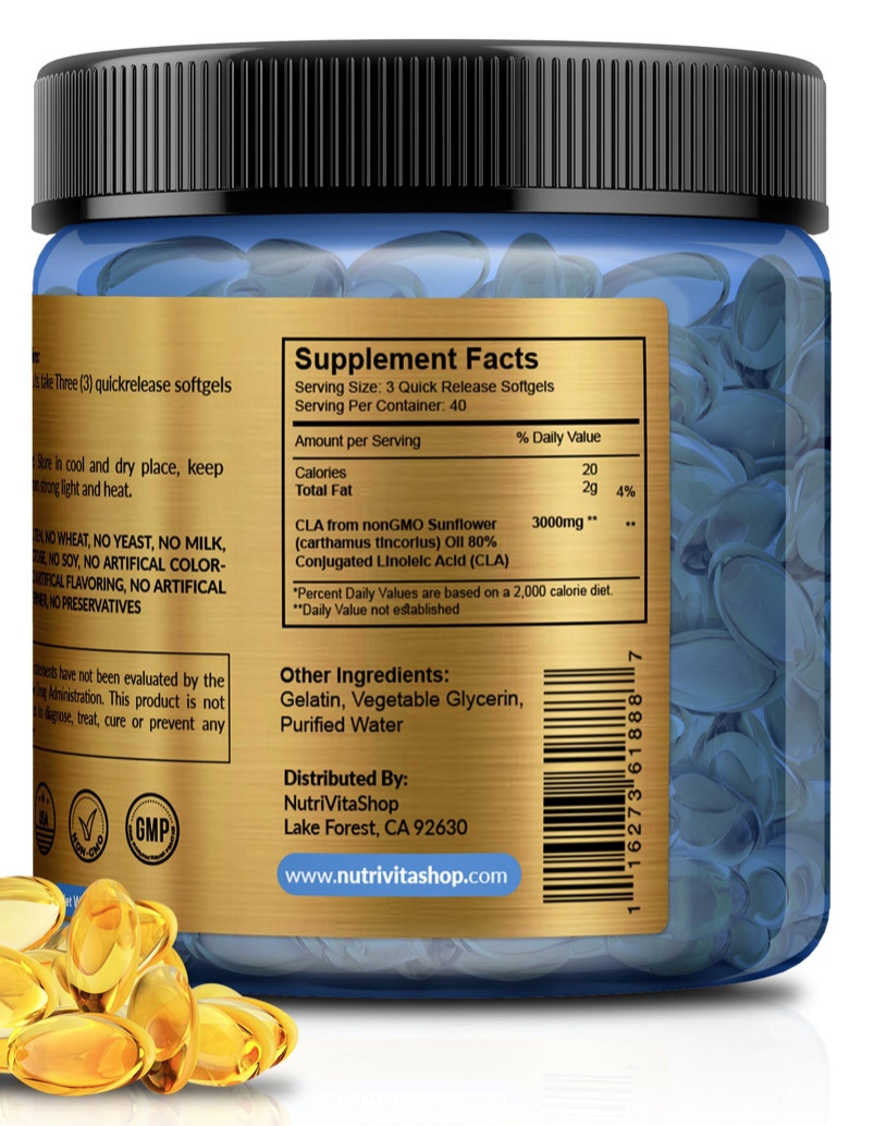 CLA 3000 Weight Management Non-Stimulating Conjugated Linoleic Acid Non GMO USA