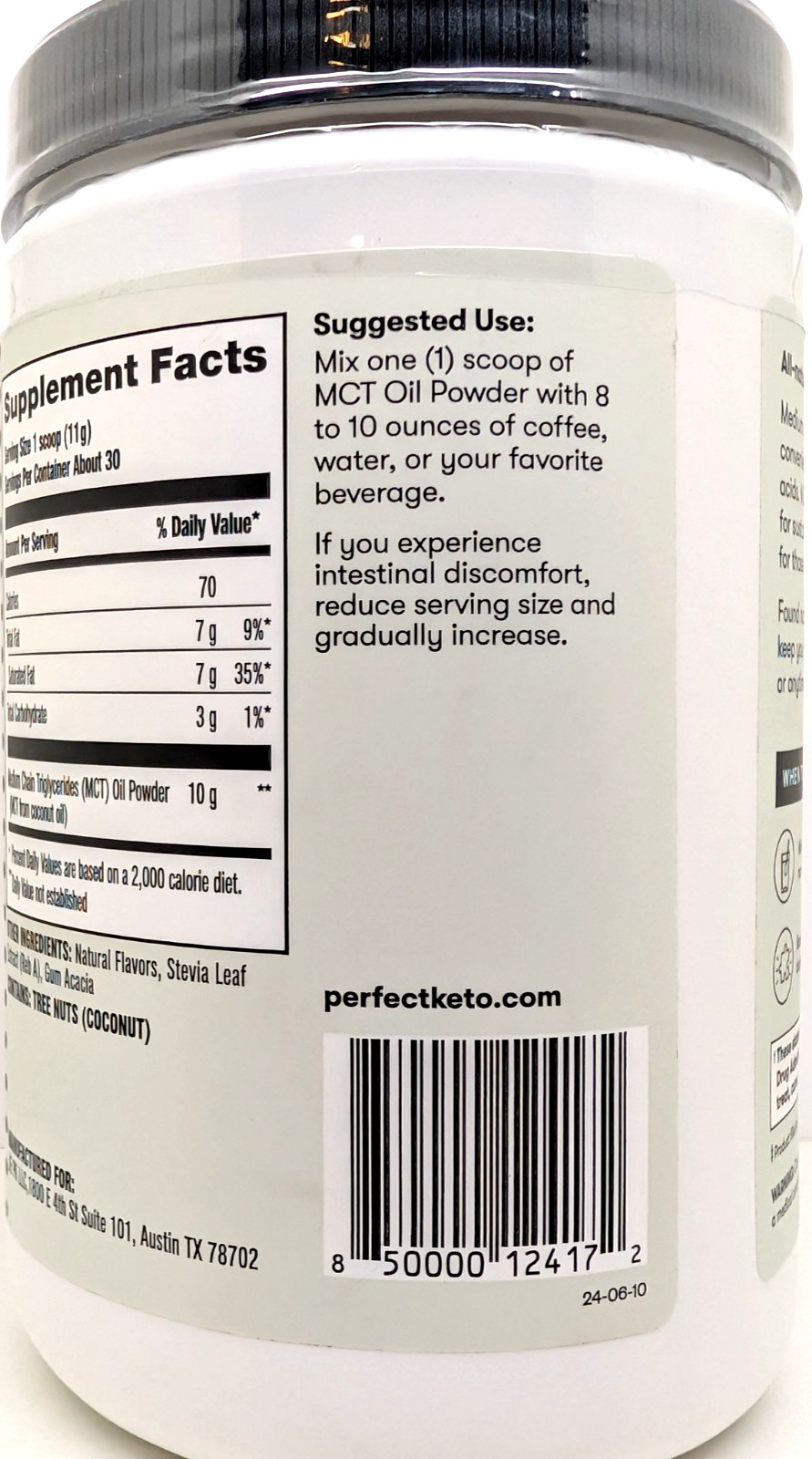 Perfect Keto MCT Oil Powder Vanilla Dietary Supplement 11.3oz Exp 03/28