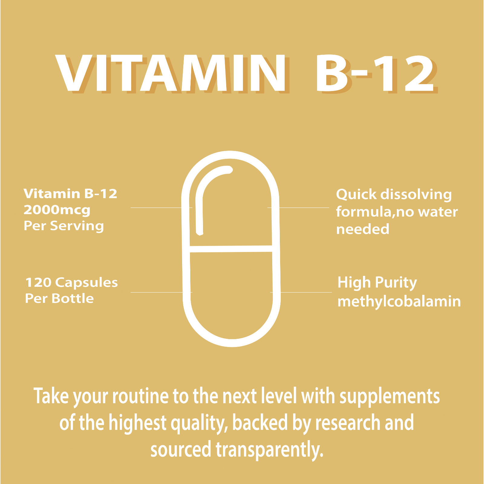 Vitamin B12 (Methylcobalamin) 2000mcg, 120 Capsules – Non-GMO – 02/07/2027