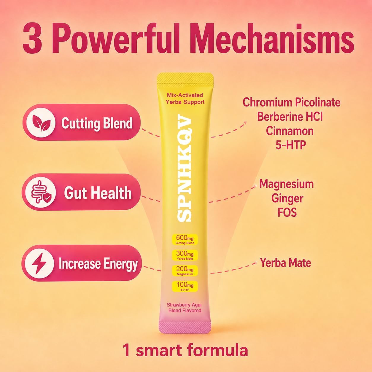 SPNHKQV Cutting Mix Berberine + Yerba Mate, Strawberry Açaí Blend, 30 Stick Pack