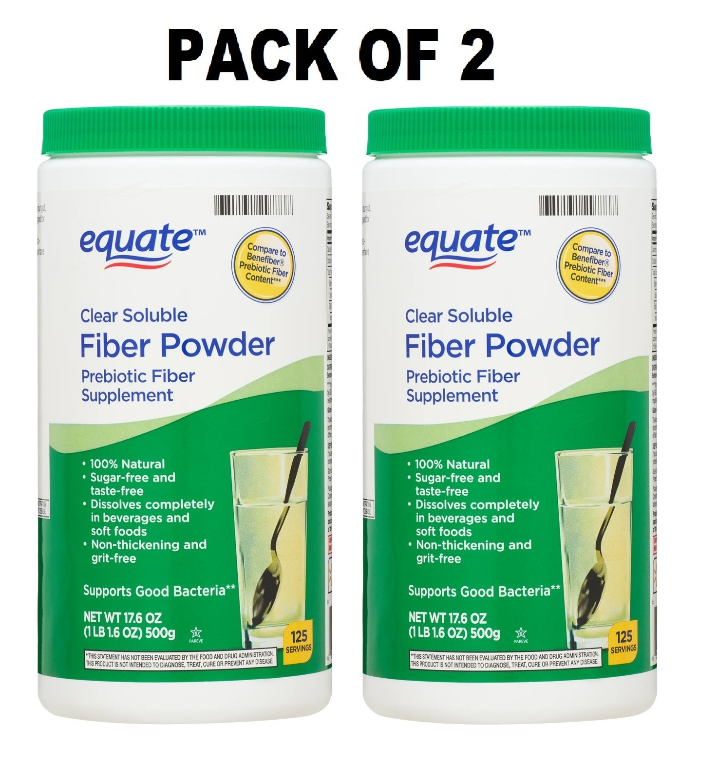 Equate Sugar Free Fiber Supplement Powder, 125 Ct, 17.6 oz