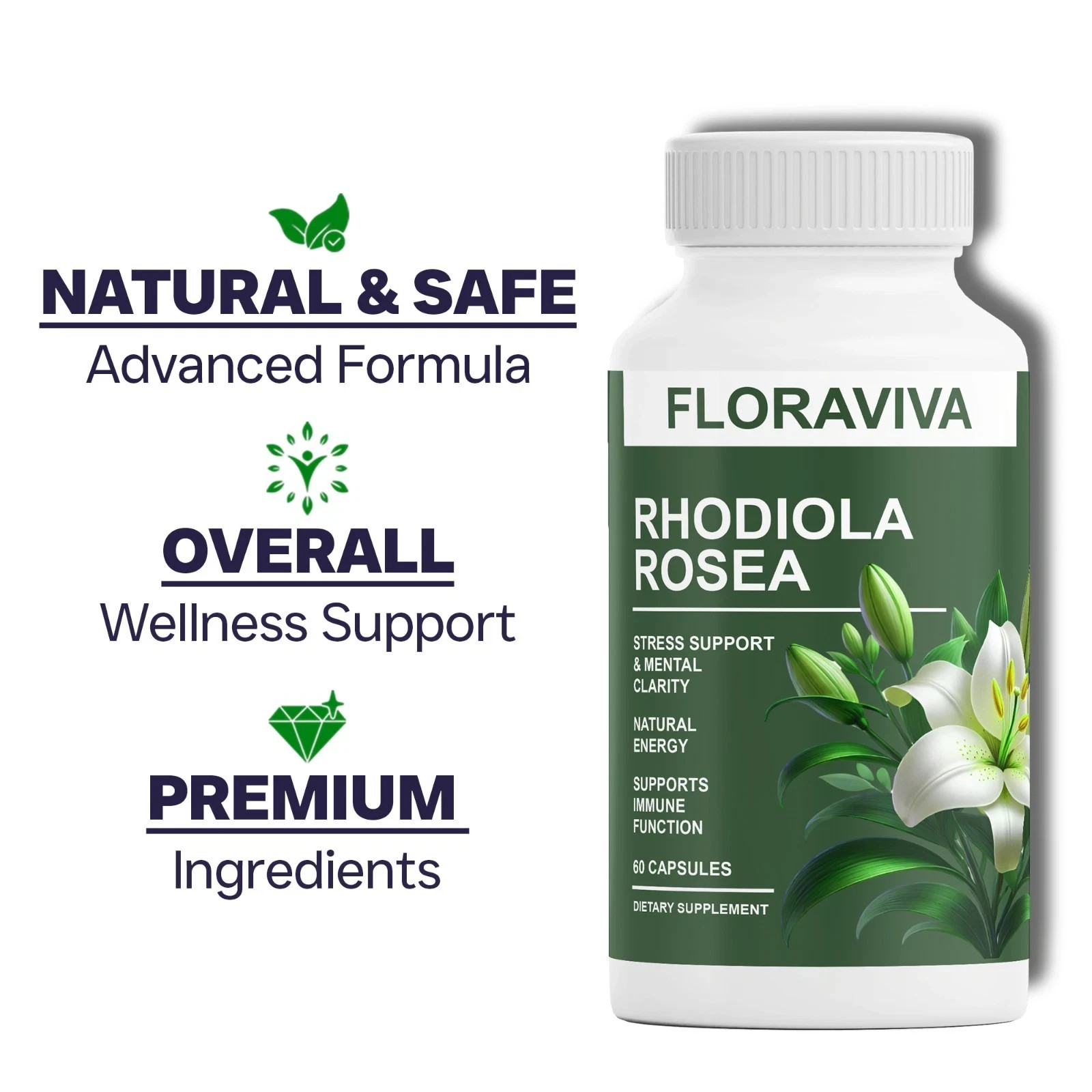 1-Pack Rhodiola Rosea Capsules – Floraviva for Energy, Focus, Mood