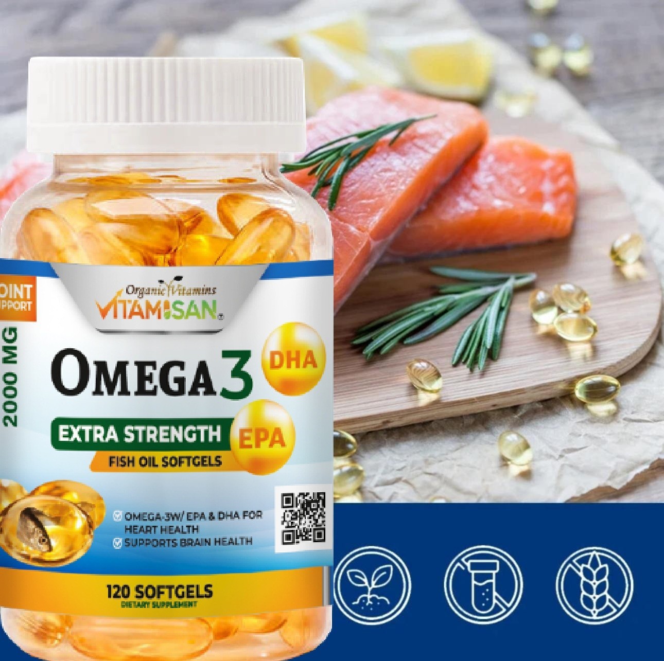 Omega 3 Fish Oil 2000mg – Heart, Brain & Joint Support – 120 Softgels – USA Made