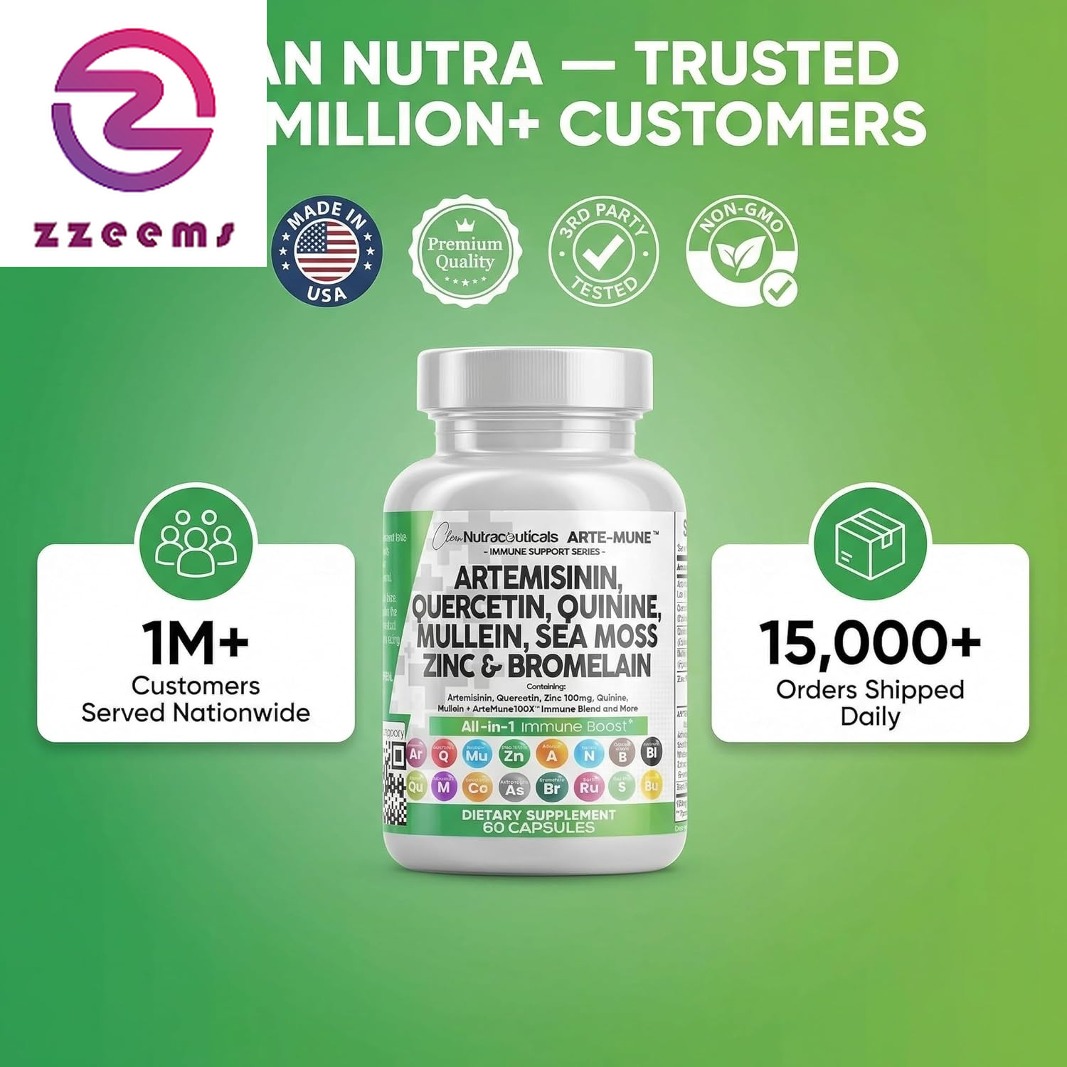 Artemisinin Quercetin Zinc Mullein Quinine Supplement with Sea Moss Bromelain As