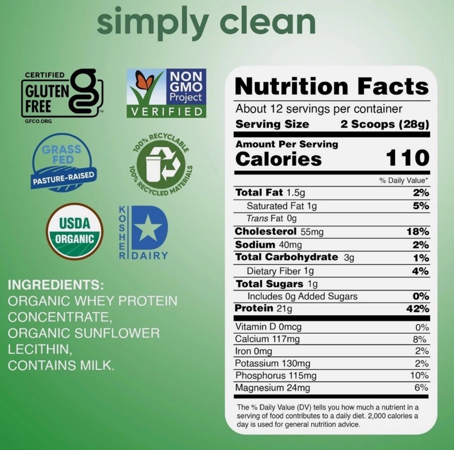 Simply Tera’s Organic Whey Protein Powder 12 oz Bourbon Vanilla 20g Protein 5/27