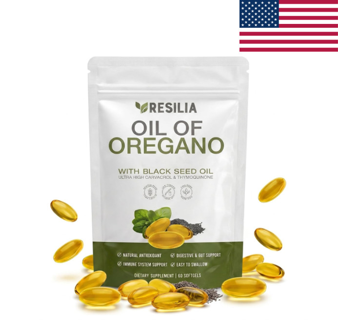 Resilia Oregano Oil Softgels with Black Seed Oil 60 Ct Non-GMO Gluten Free