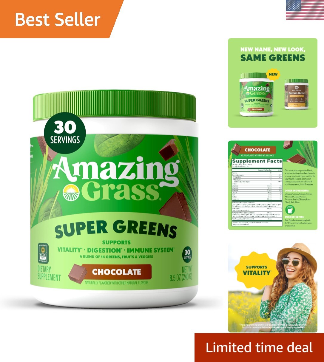 Nutrient-Dense Organic Greens Powder – Plant-Based Energy Boost, 30 Servings