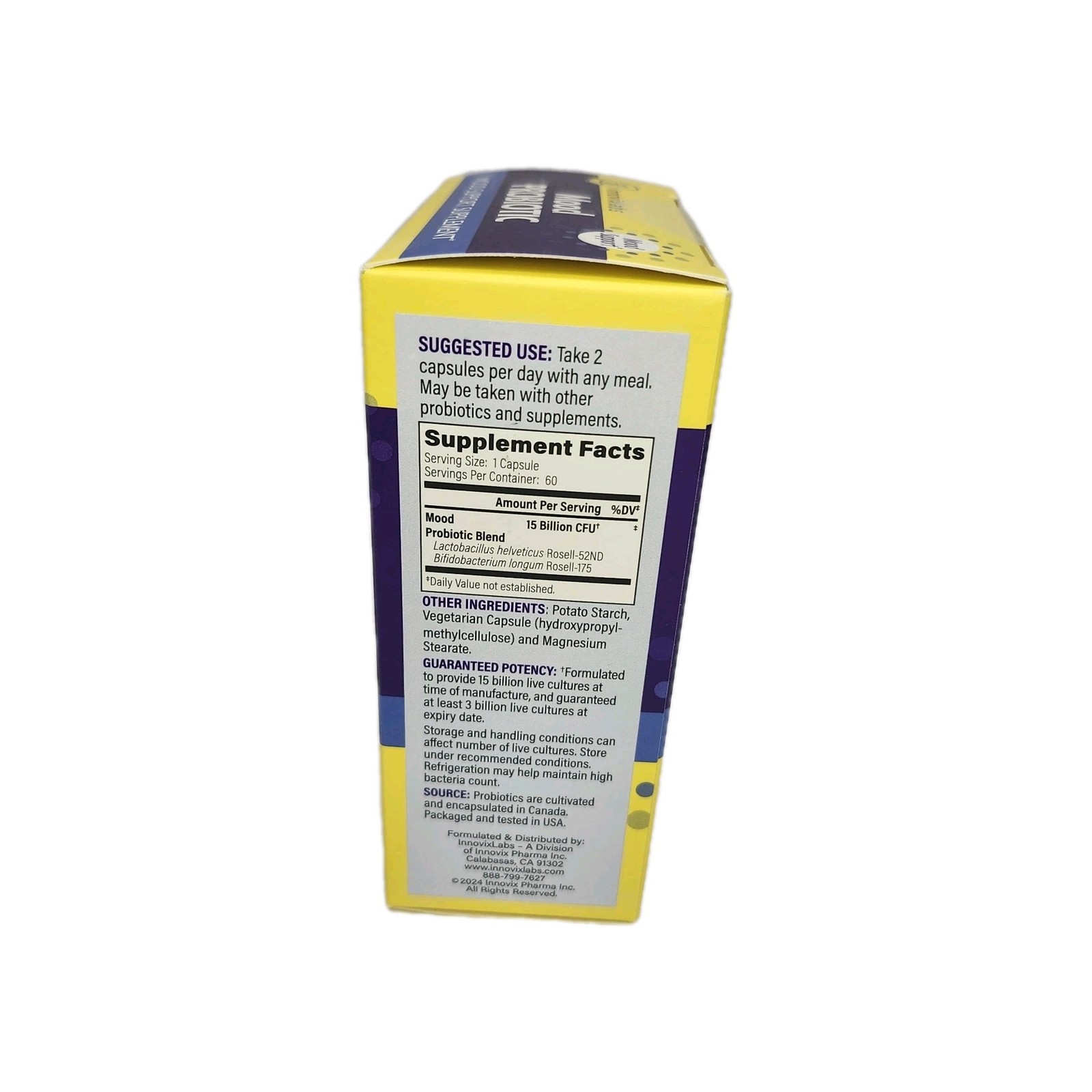 Mood Probiotic, 60 Capsules Innovixlabs Dietary Supplement Exp. 08/26/26 Sealed