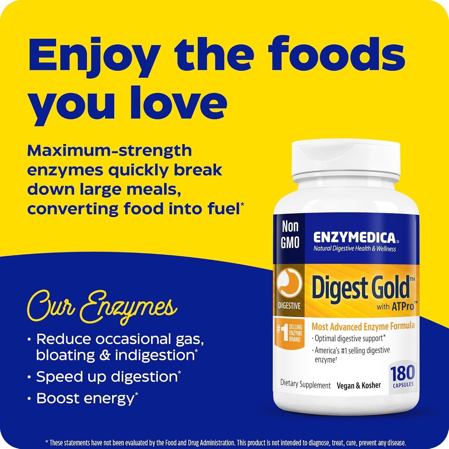 Digest Gold + ATPro 180 Capsules, Maximum Strength Enzyme for Bloating Relief