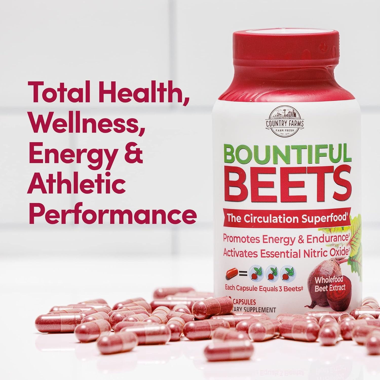 COUNTRY FARMS Bountiful Beets Capsules, Wholefood Beet Extract, 90 Count
