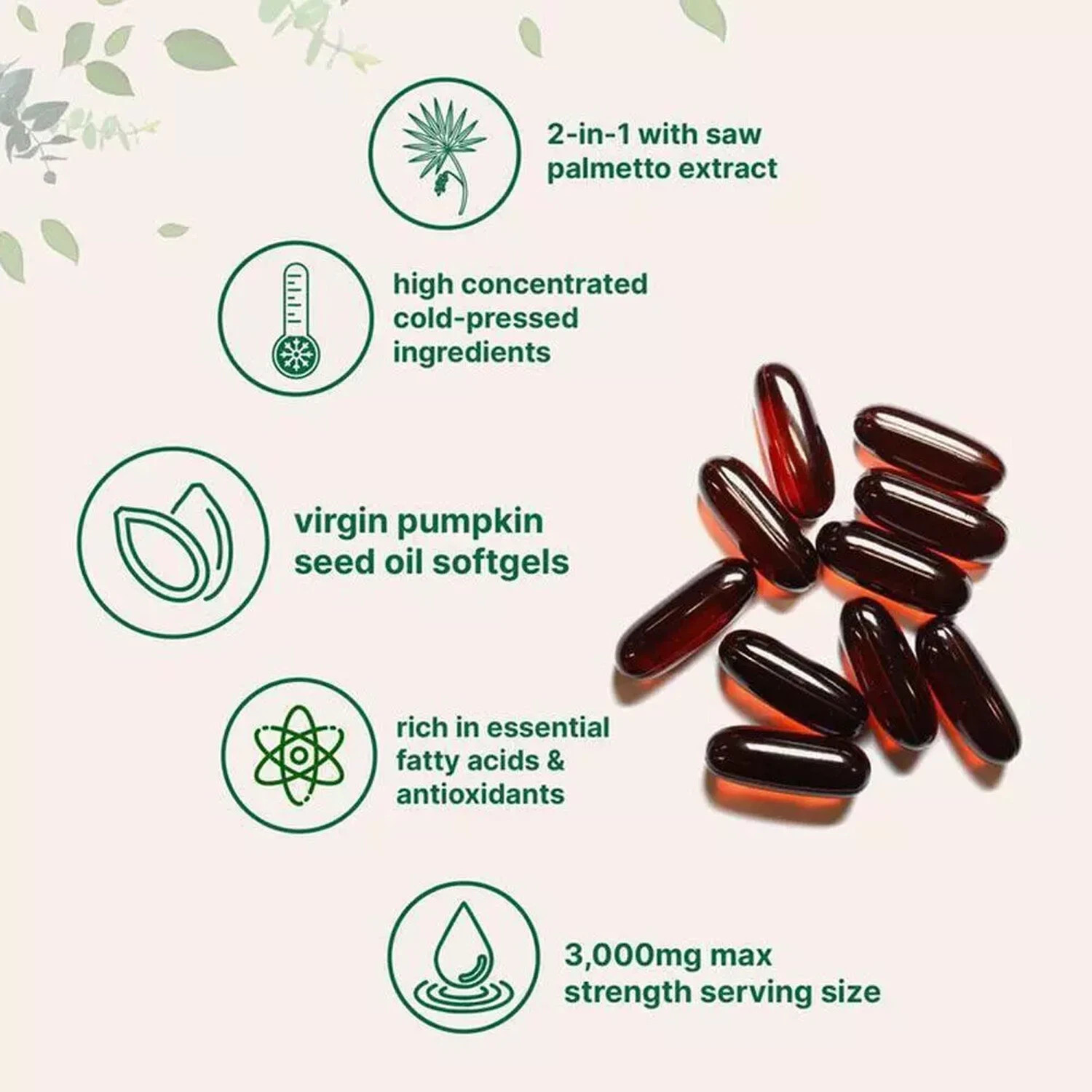 Cold pressed virgin pumpkin seed oil, 2-in-1 formula, containing saw palmetto