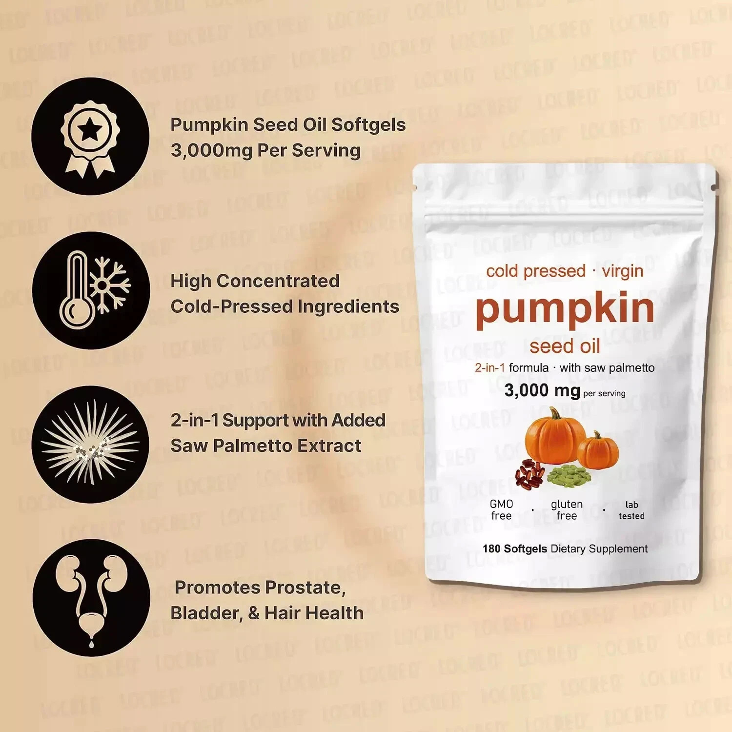 Cold pressed virgin pumpkin seed oil, 2-in-1 formula, containing saw palmetto