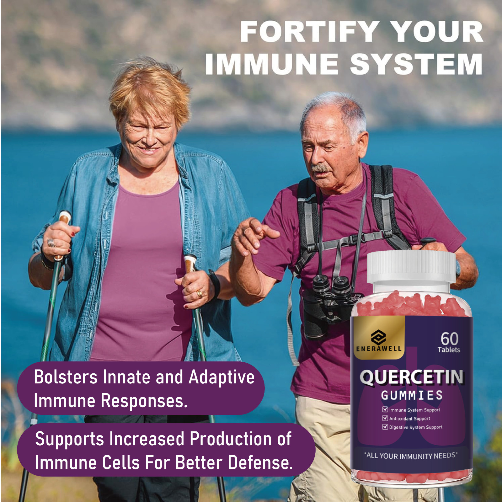 Quercetin Gummies 500mg with Bromelain Vitamin C D3 Zinc & Elderberry 02/07/2027