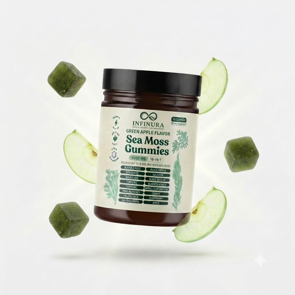 16-in-1 Irish Sea Moss Gummies 6000mg Green Apple Daily Wellness Supplement 30 C