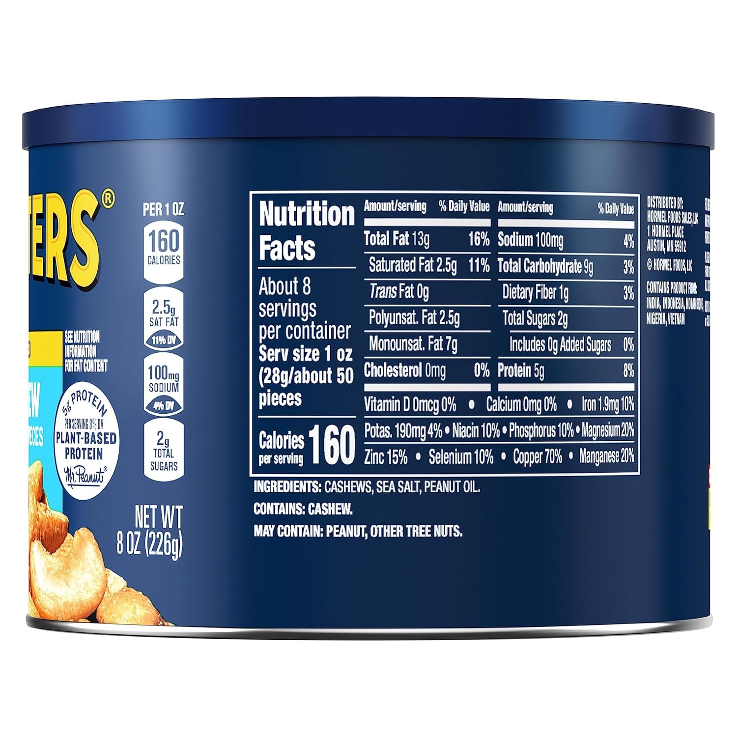 PLANTERS Salted Cashew Halves & Pieces, Party Snacks, 8 Ounce (Pack of 1)