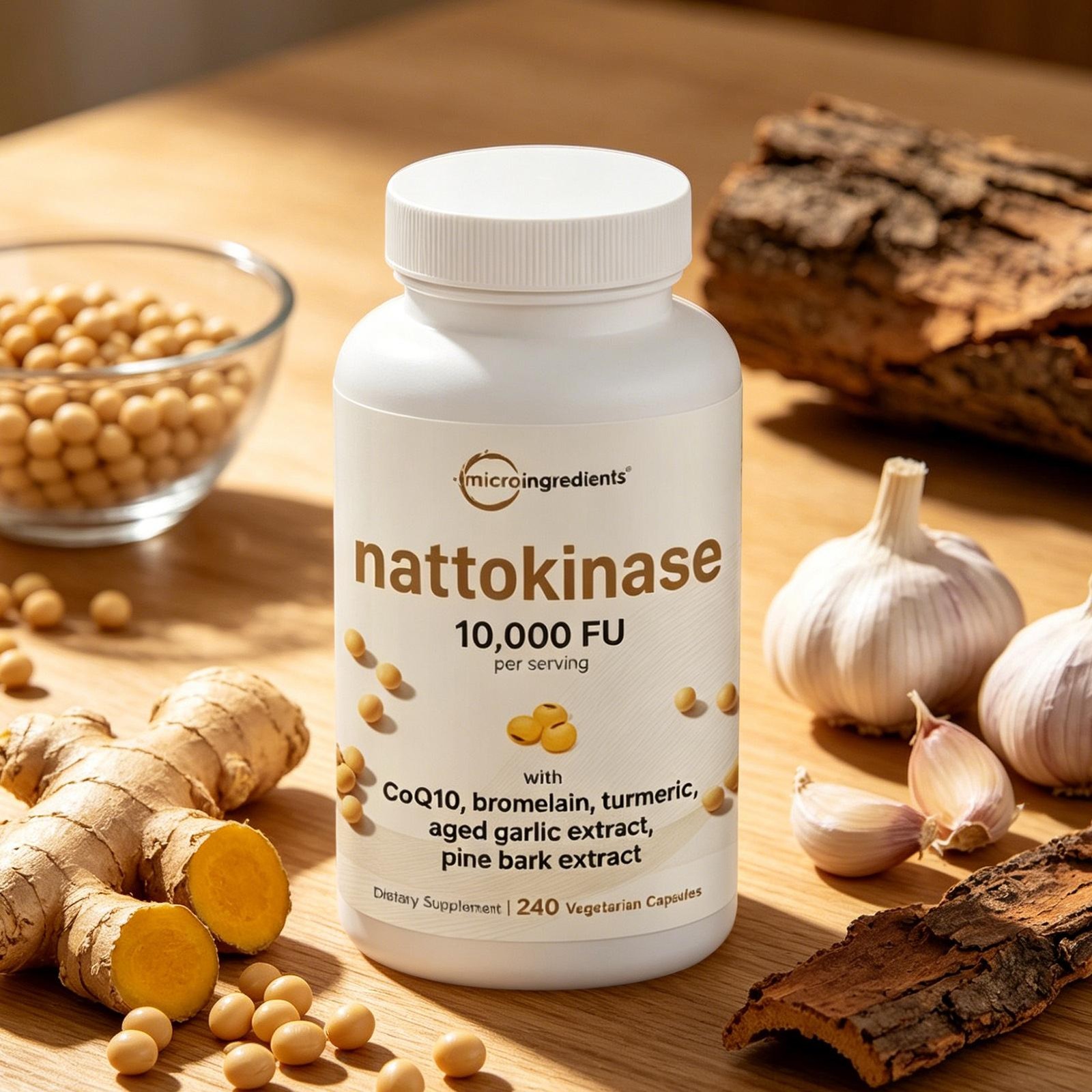 Nattokinase 10,000 FU Per Serving (Natural Natto Extract), 240 Vegetarian Capsul