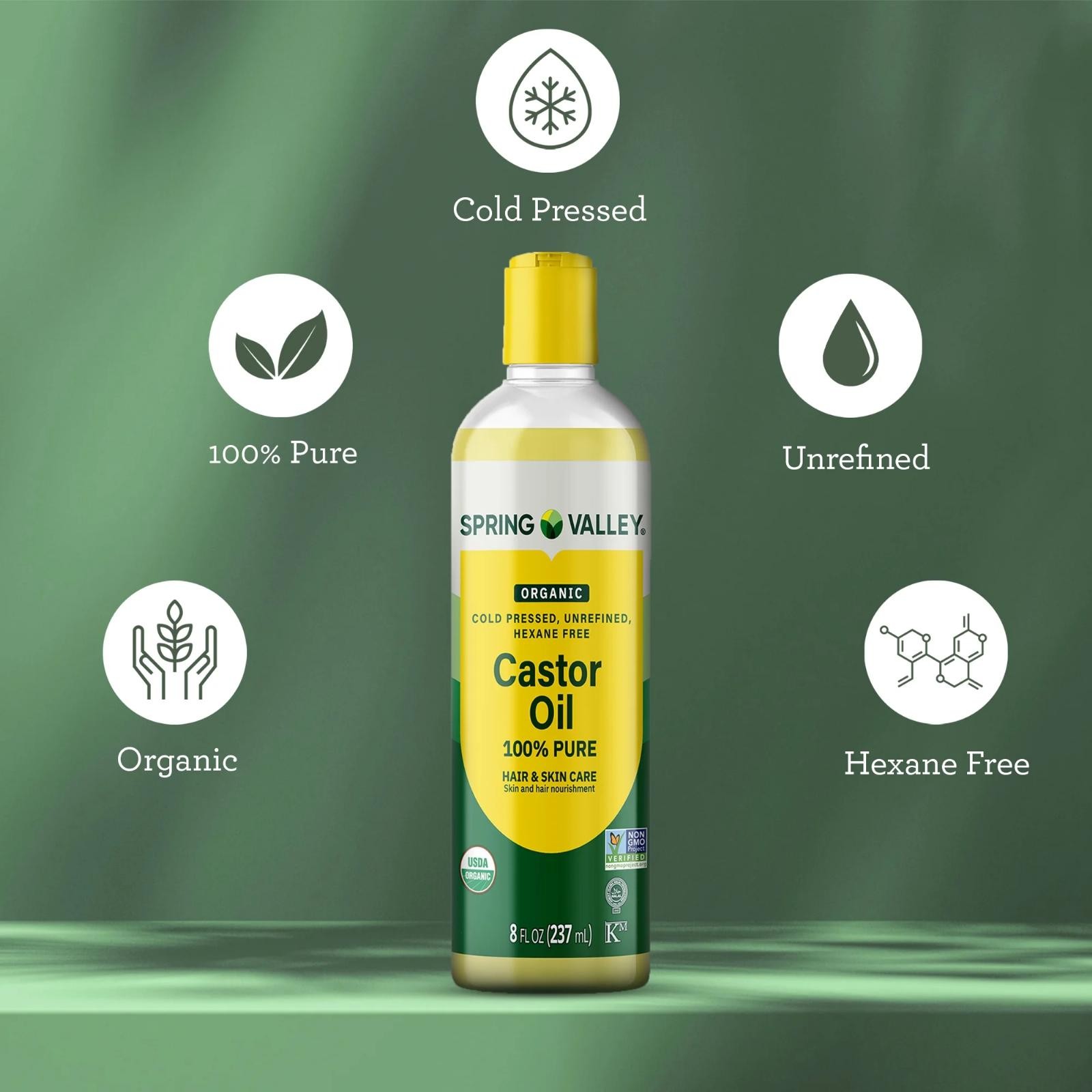 Spring Valley Castor Oil Cold Pressed Unrefined Hexane Free Organic, 8 Fl Oz