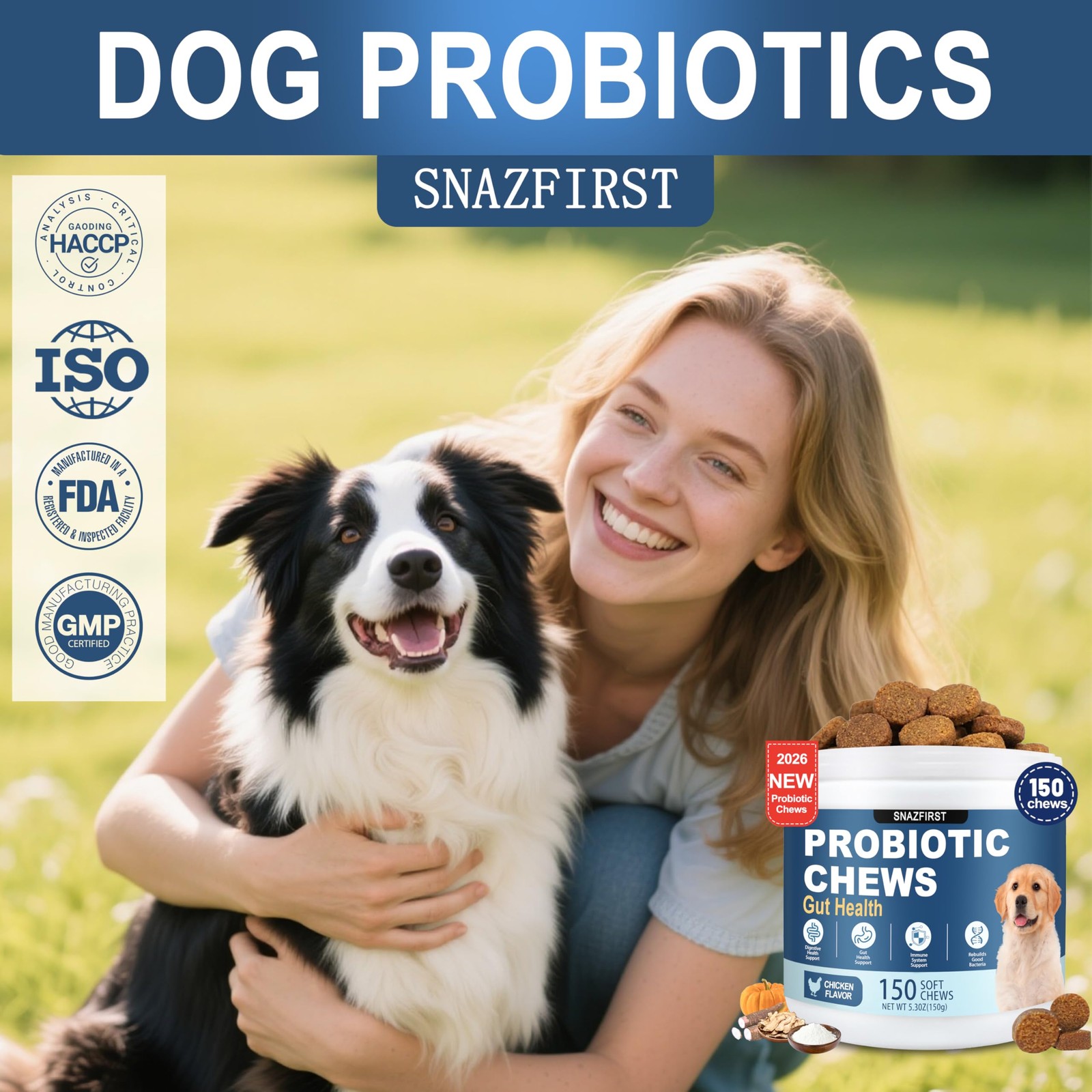 SnazFirst Probiotics for Dogs, Dog Chews 150 CHEW, Brown