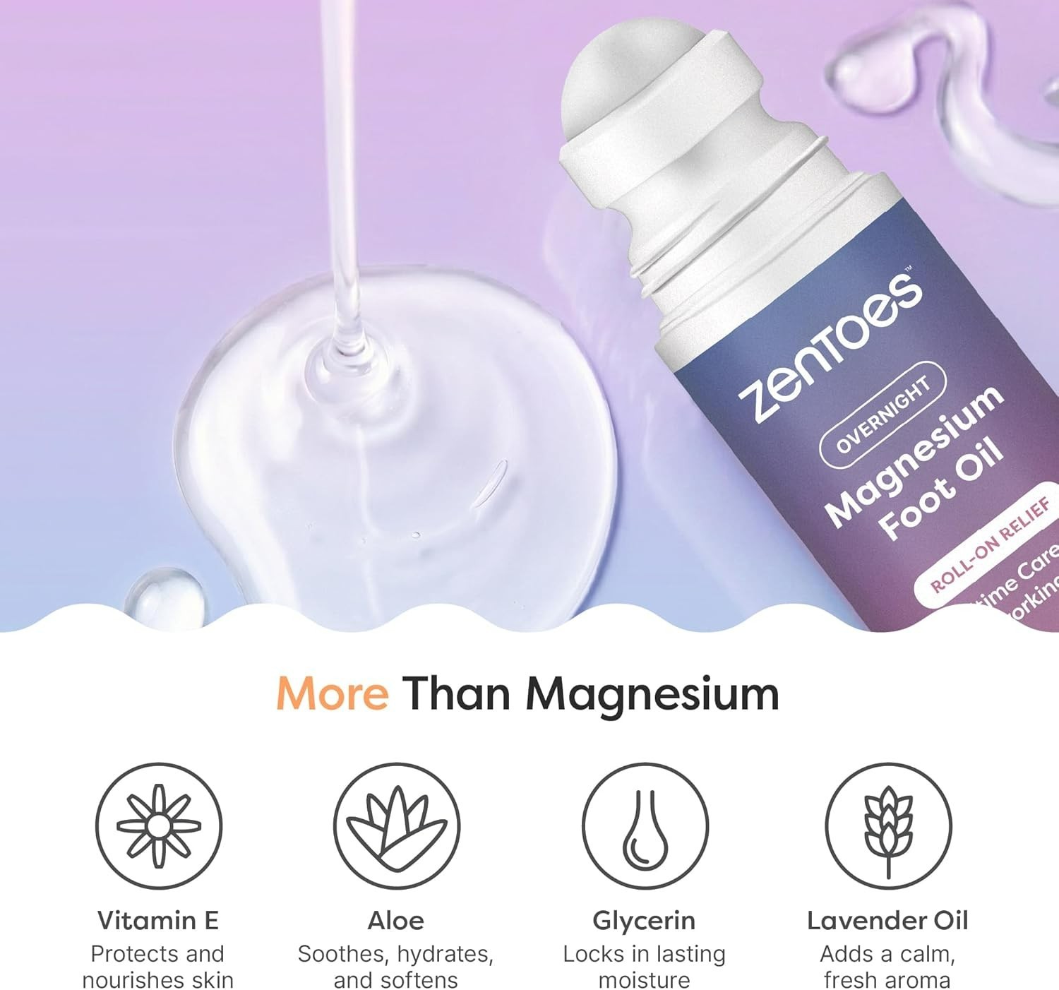 ZenToes Overnight Magnesium Foot Oil – Roll-on Relief – 3.4 fl oz
