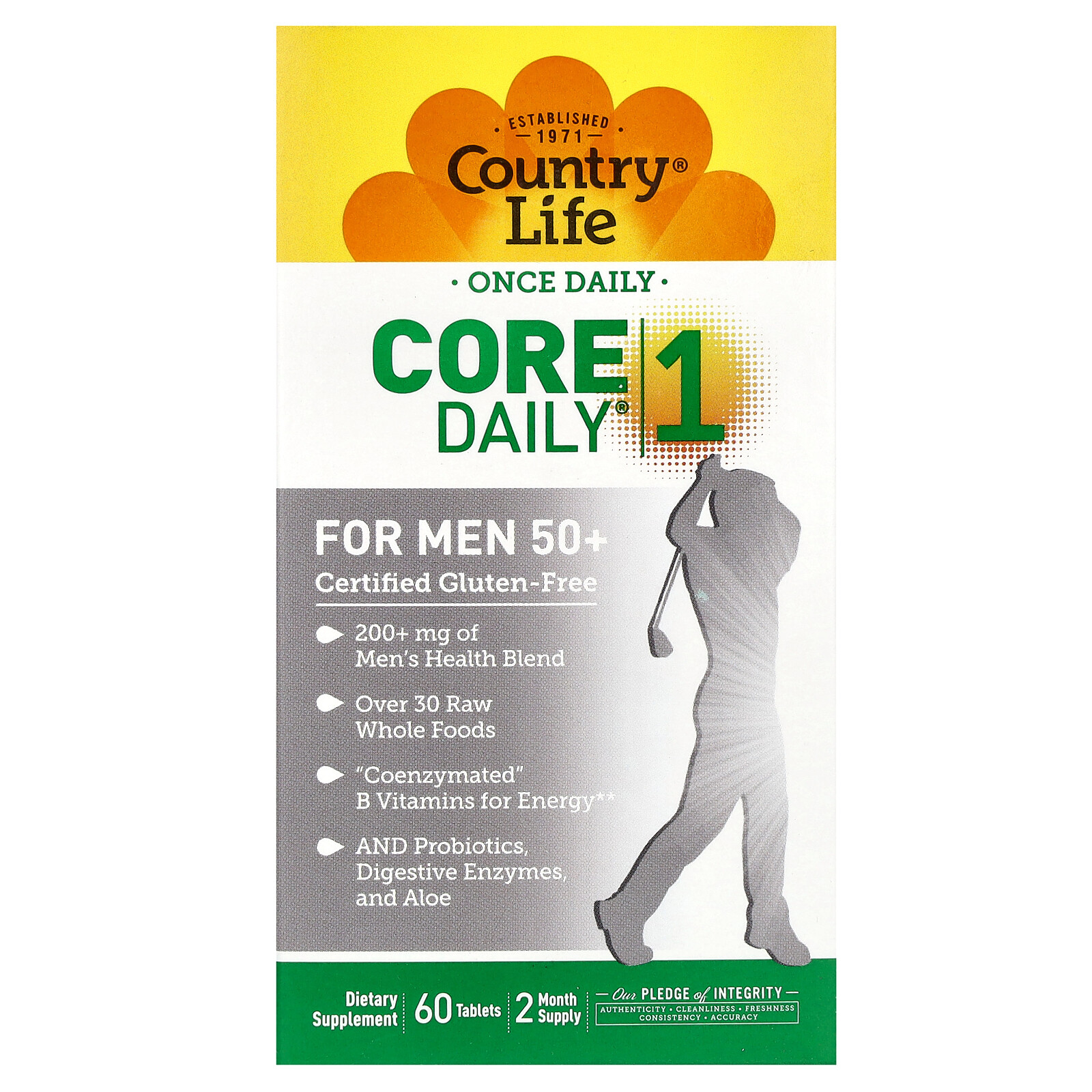 Country Life Core Daily-1 Multivitamins Men 50 60 Tablets Gluten-Free, GMP