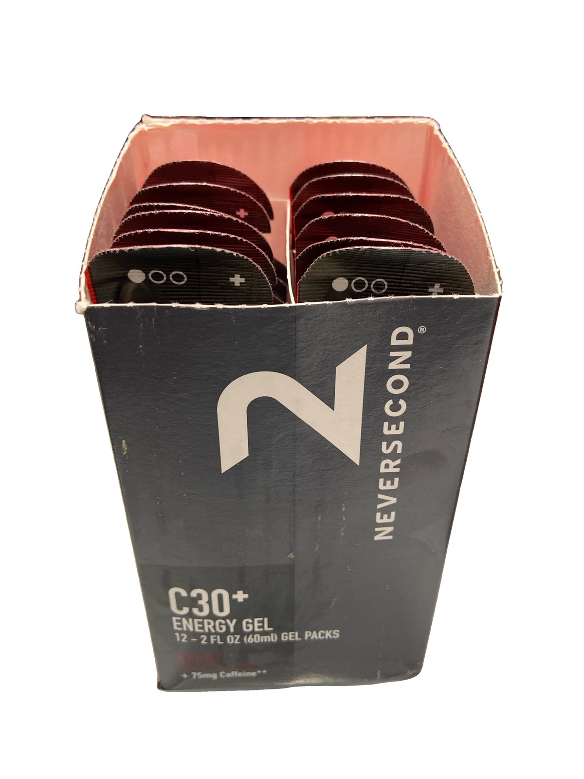 Neversecond C30+ Energy Gel 75mg Caffeine (Berry Flavor, 12-Count Pack) EXP 1/28