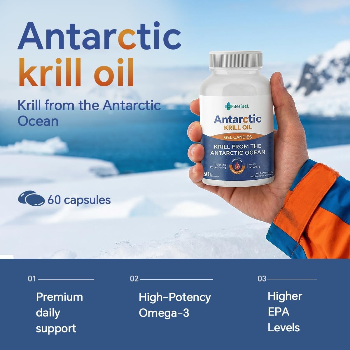 Value! Besfeel Krill Oil, 2026 Upgraded Antarctic Krill Oil 500 mg with Omega-3