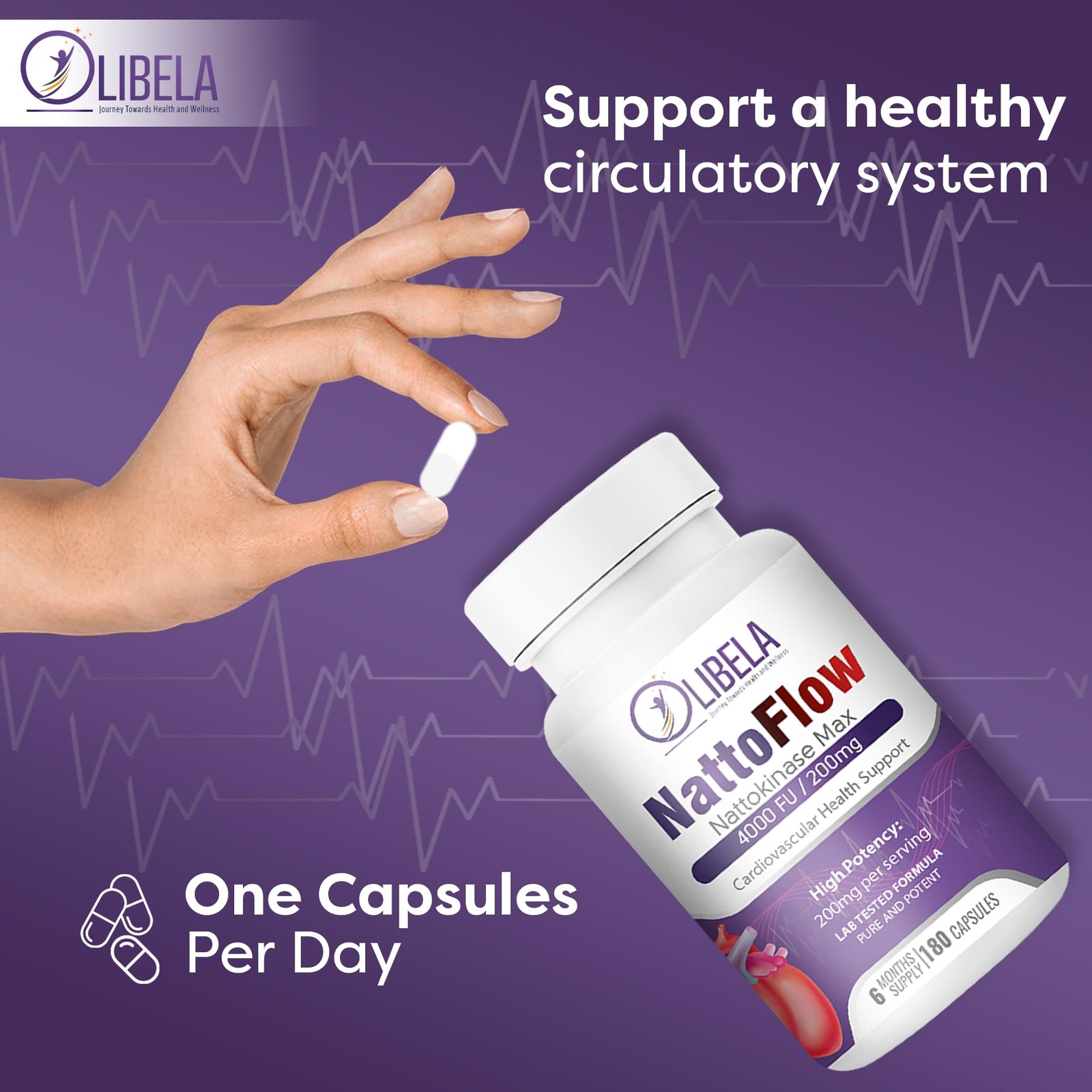 OLIBELA Nattokinase 4,000 FU 180 Capsules 180 Count (Pack of 1), Neutral