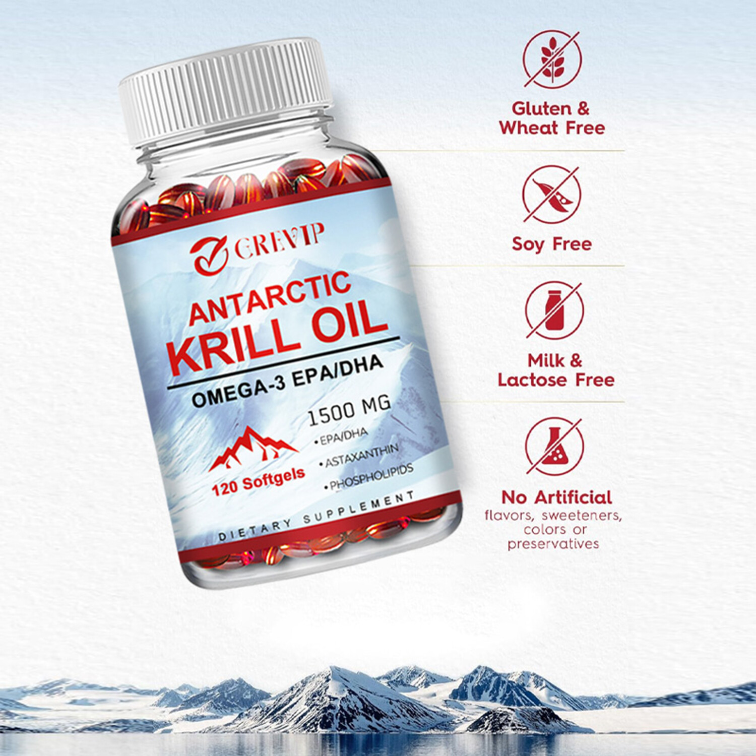 120pcs Antarctic Krill Oil – Support Joint, Brain, Heart, Blood Pressure Health