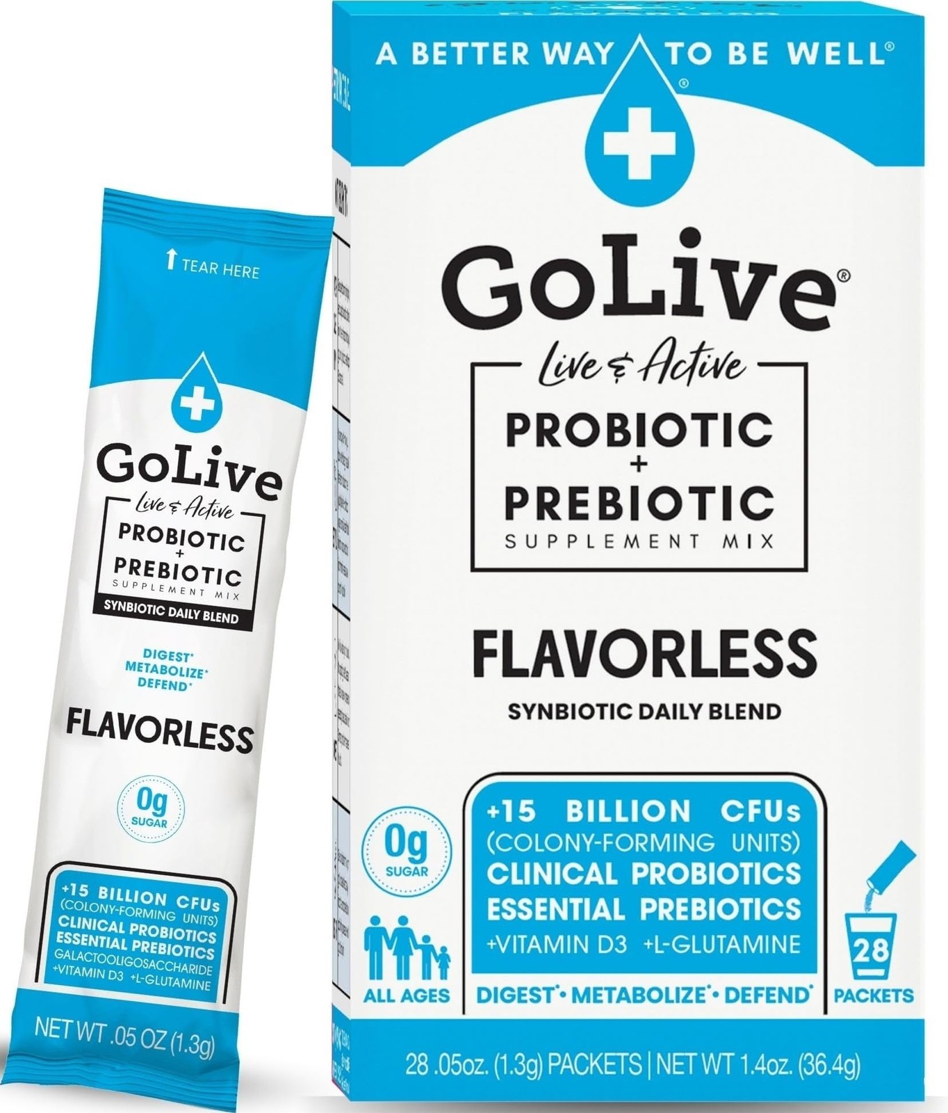 GoLive Prebiotic & Probiotic for Women, Men, Kids. Flavor-Free, Sugar-Free, S…